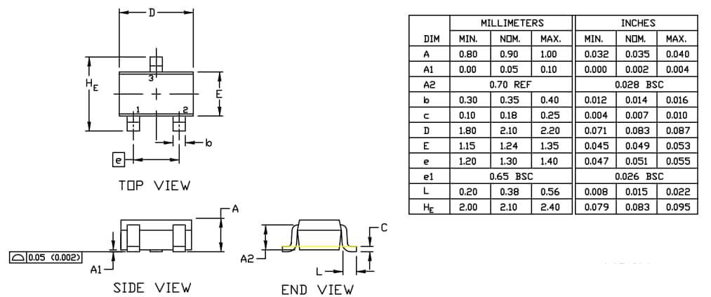 机械图纸 - onsemi MSD1819A-R通用和低VCE晶体管